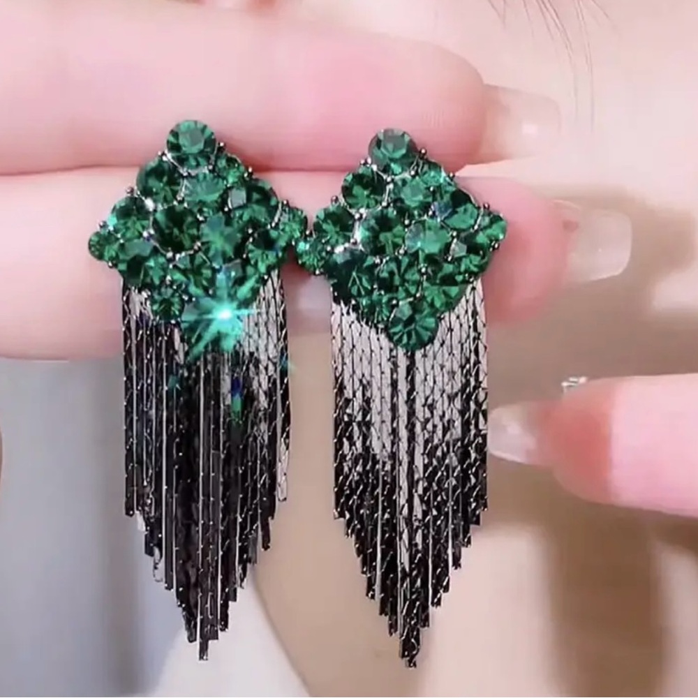 Elegant Green Crystal Dangle Earrings